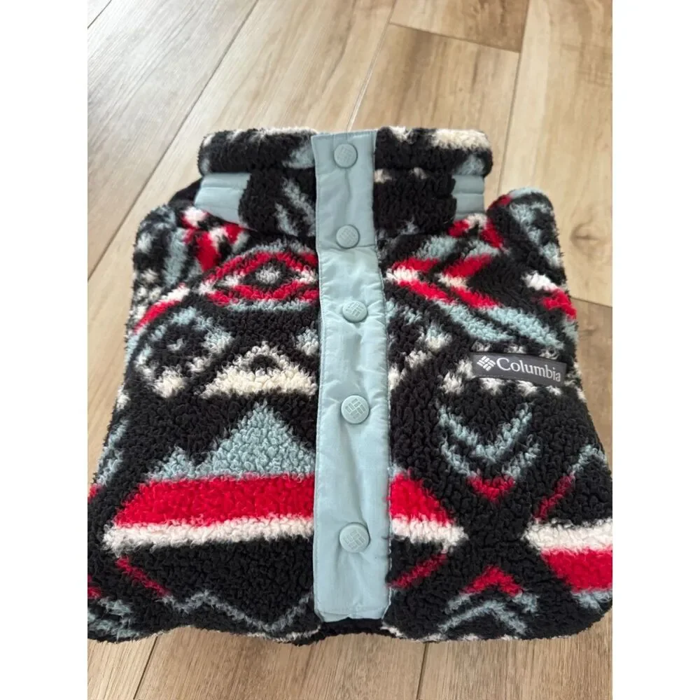 Columbia S Big Timber Peak Half Snap Cozy Cabincore Sherpa Fleece Black Red Blue - Picture 14 of 14